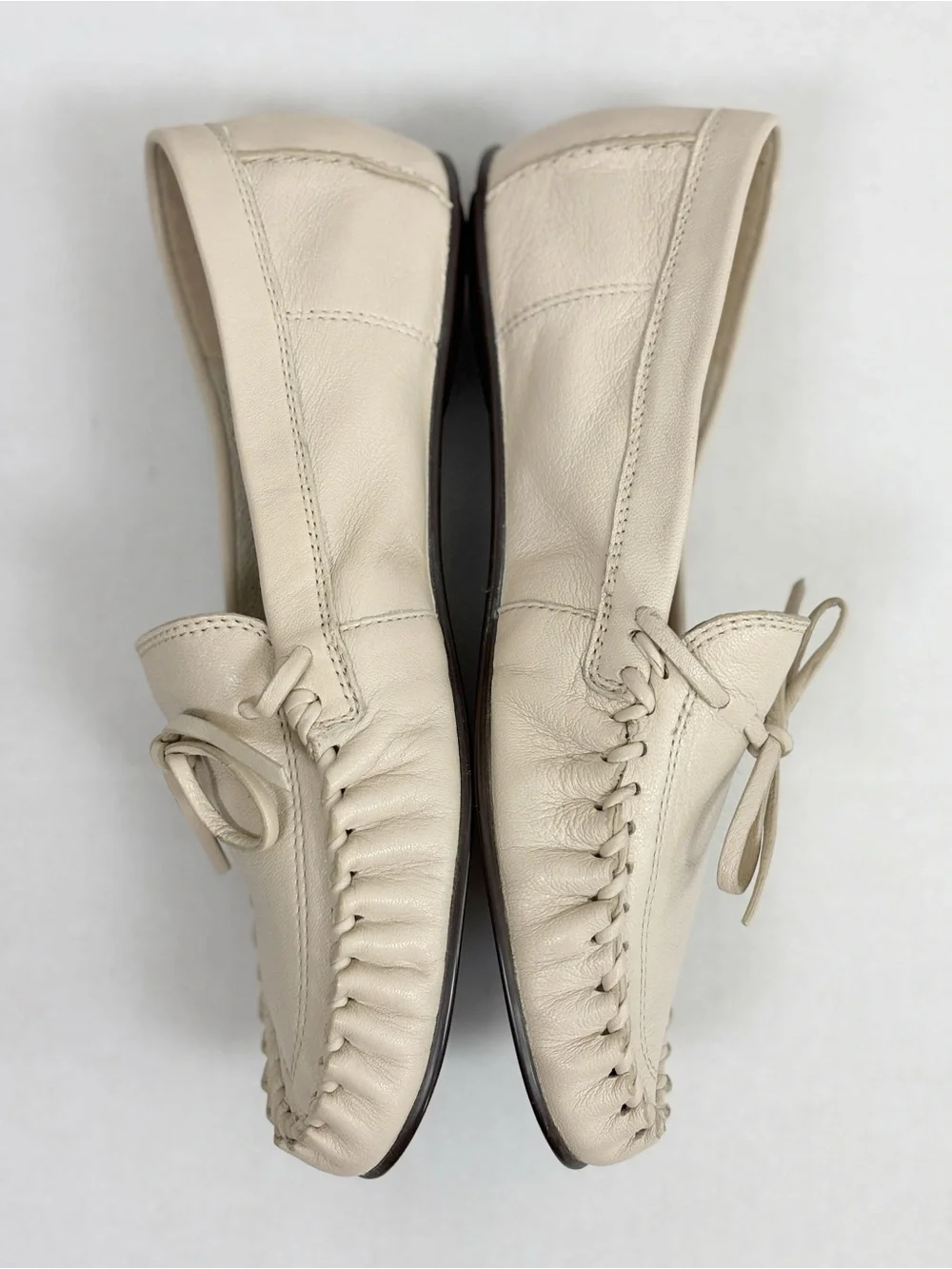 Zara Gathered Soft Leather Loafers in Off White Size 38
